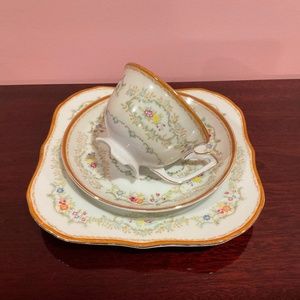Registered USA Porcelain Trio Cup Saucer and Desert Plate